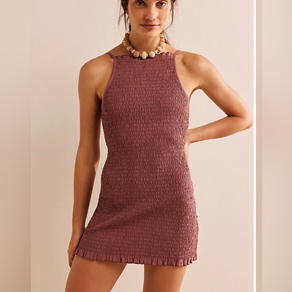 NWT Free People|| Iyla Smocked Mini, In Antique Oak Size Medium - Picture 1 of 8